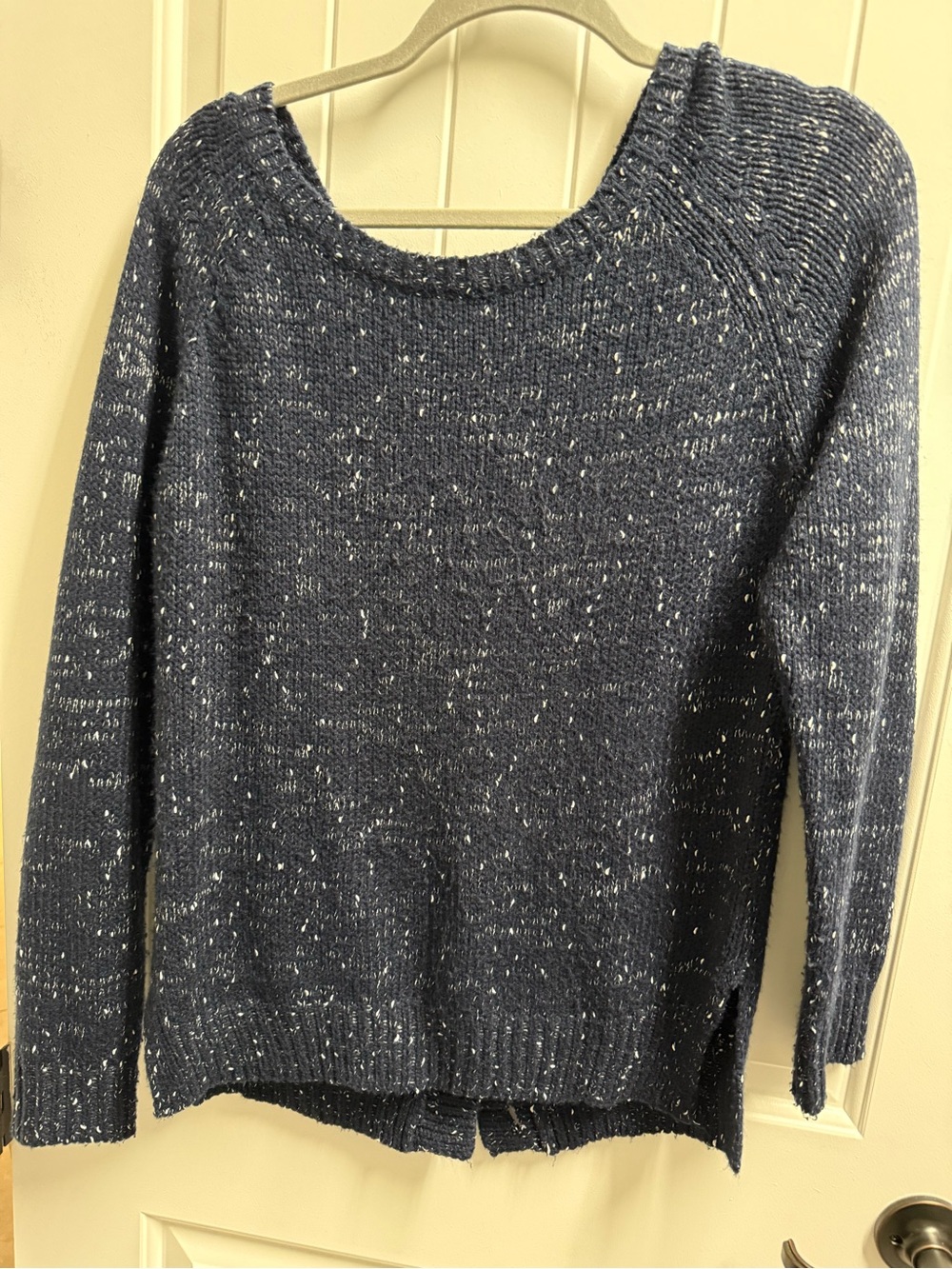 Women’s Medium Navy Sweater with white speckles and elbow pads